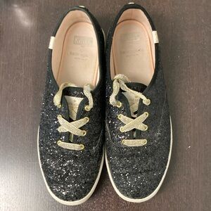 Keds Black Glitter Sneakers with Gold Accents
